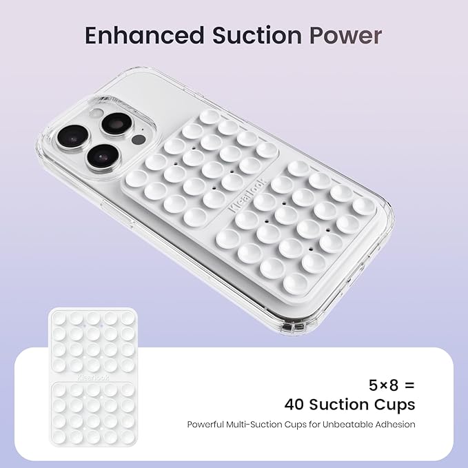 Klearlook Silicone Suction Cup Phone Case Mount Double Sided, Silicon Sticky Phone Grip with Higher Suction for Cell Phone, Hands-Free Phone Accessories Holder for Selfies and Videos, White