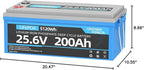 25.6V 200Ah LiFePO4 Battery with 100A BMS, Max. 5120Wh Energy, 4000-15000 Deep Cycles Lithium Battery, 10-Year Lifespan, Perfect for RV, Trolling Motor, Solar Off-Grid Storage, Home System