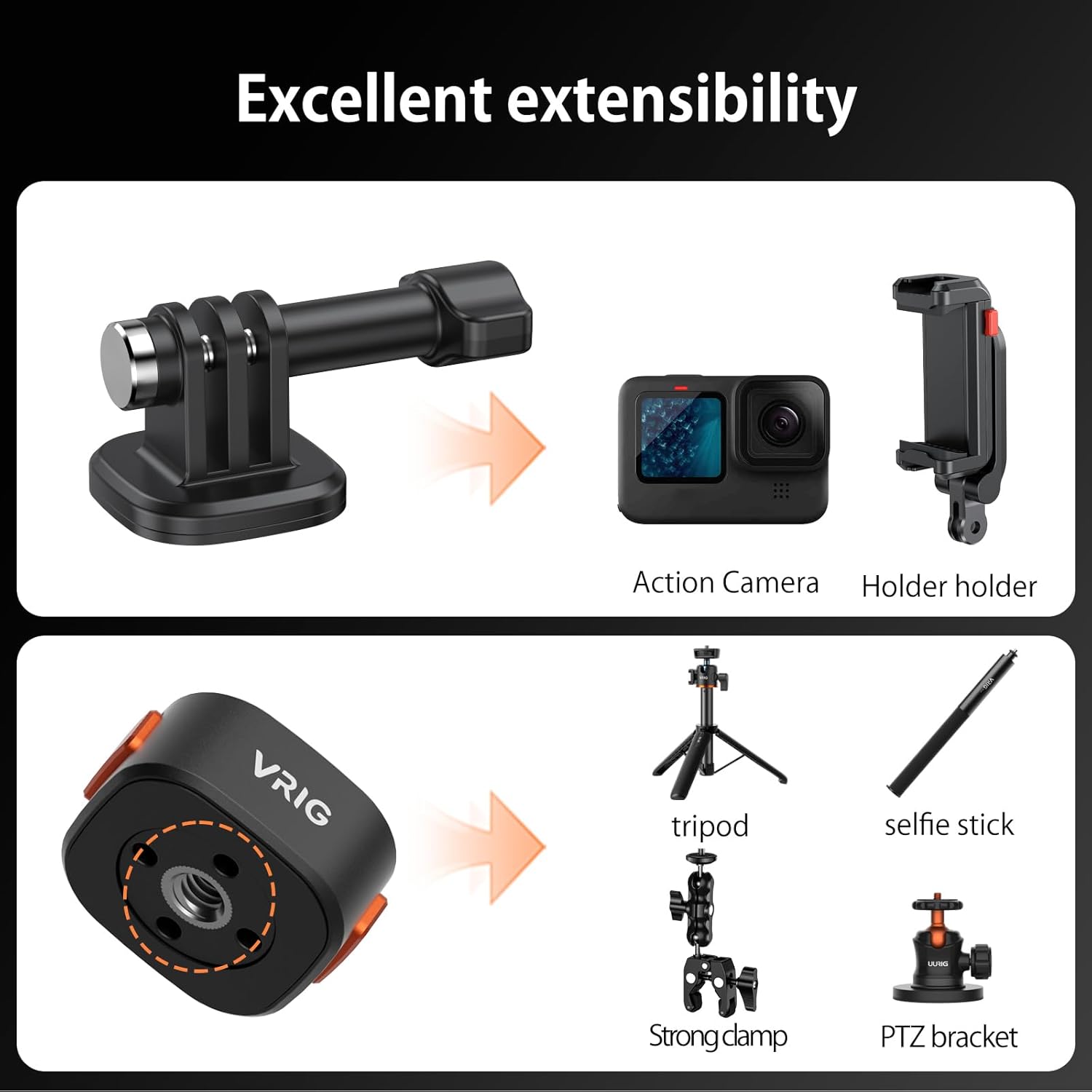 VRIG Quick Release Base Mount Kit for GoPro Accessories, Magnetic Quick Release Camera Tripod Mounts for Insta 360, DJI Osmo Action 5Pro/4/3,Go Pro Hero 13 12 11 10 9,with 1/4" Screw Hole for Tripod