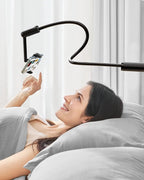 SAIJI Gooseneck Phone Holder for Bed, 360° Rotate Support Rod One-Hand Adjustable Cell Phone Stand, Compatible with All 4.7-7" Devices (Black)
