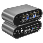 2 Computers 2 Monitors (HDMI + DP) Automatic KVM Switch, 4K@144Hz, 2K@240Hz, Hotkey Switching, Audio and Microphone Output, Aluminum Shell Digital Display, HDR10 with Cables