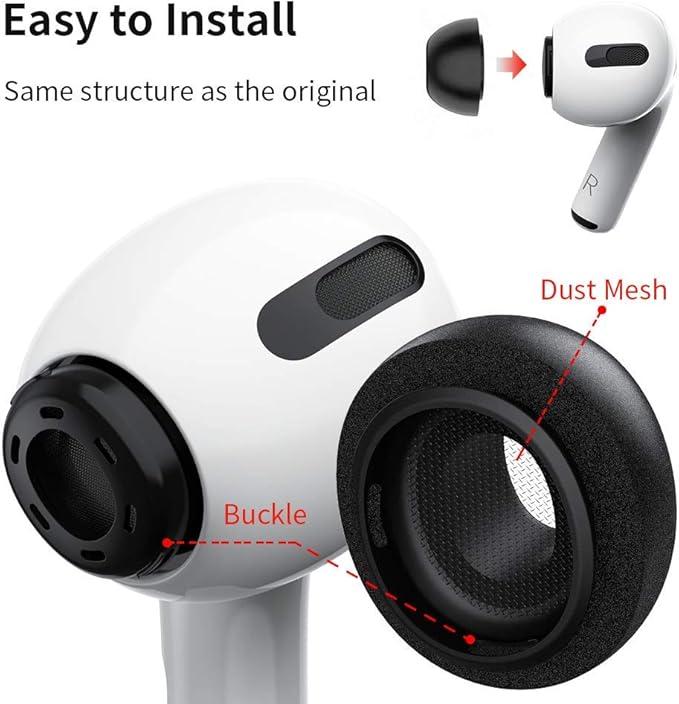 Lanwow Premium Memory Foam Tips for AirPods Pro. No Silicone Eartips Pain. Anti-Slip Eartips. Fit in The Charging Case, 3 Pairs (S/M/L, Black)