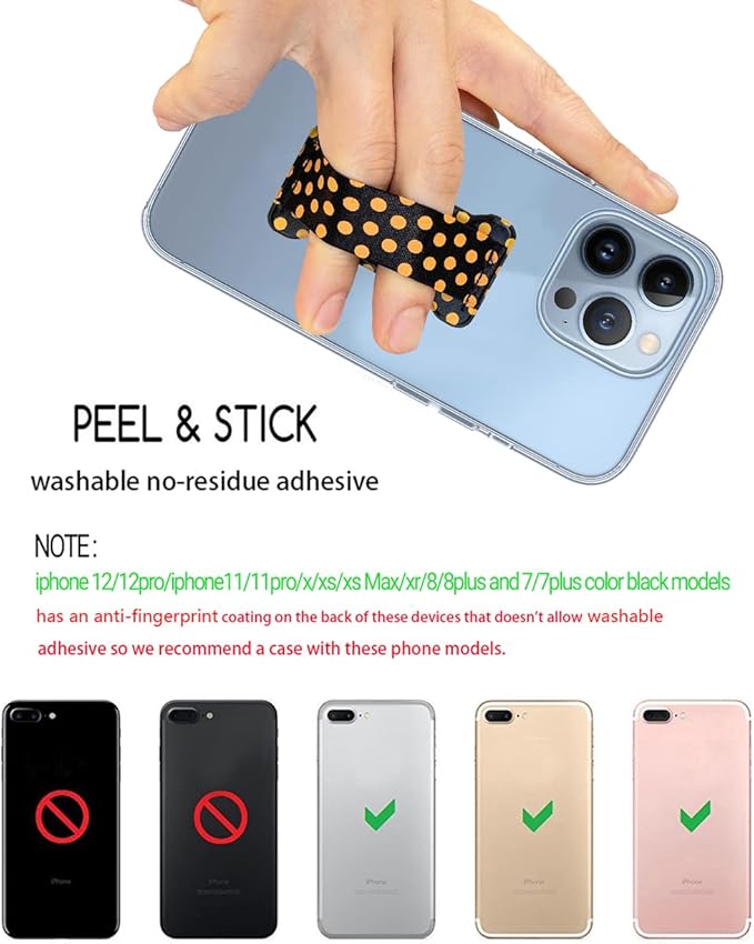 Phone Grip Holder for Hand, Universal Finger Strap Phone Holder, Finger Selfie Grip Compatible with Most Smartphones (Dot Yellow) - 2Pack