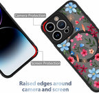 AIGOMARA Magnetic Case for iPhone 14 Pro [Compatible with MagSafe] Cute Pink Blue Flower Floral Pattern Soft TPU Bumper Hard PC Back Anti-Fall Shockproof Protective Slim Cover for Women Girls