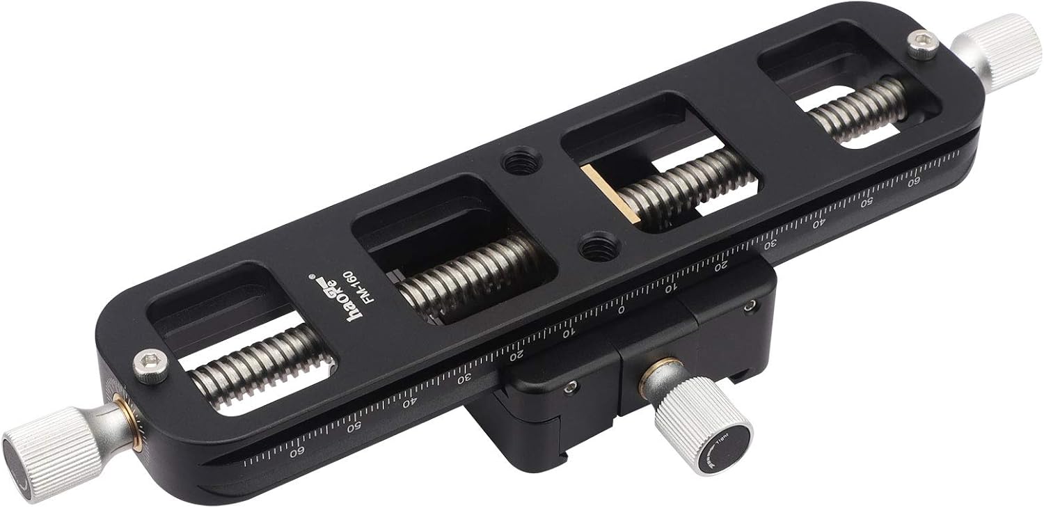 Haoge FM-160 Wormdrive Macro Rail for Macro Photography Track, Focus Stacking Precision Focus Slider/Close-up Shooting Clamp Plate Fine-Tuning Screw Rod