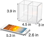 NIUBEE Acrylic Pen Holder 2 Compartments, Clear Pencil Organizer Cup for Countertop Desk Accessory Storage