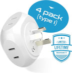 Ceptics Australia, New Zealand, China Travel Plug Adapter by - 4 Input - USA to Any Type I Countries Such as New Zealand, Argentina and More - 4 Pack (PT-16), White (PT-16-4PK)