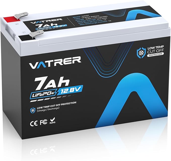 12V 7AH LiFePO4 Battery, Built-in 7A BMS, 5000+ Deep Cycles Rechargeable Lithium Battery, Lithium Iron Phosphate Battery for Fish Finder, Alarm System, Lighting, Small UPS