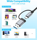 USB C Hub USB Hub 3.0 for Laptop, Upgrade 8 in 2 USB Splitter with USB-C/4 USB A Port Extender, TF/SD Card Slot, 3.5mm Audio Adapter, USBC USB Dongle for PC/Mac/MacBook/Laptop/iPad/Tablet