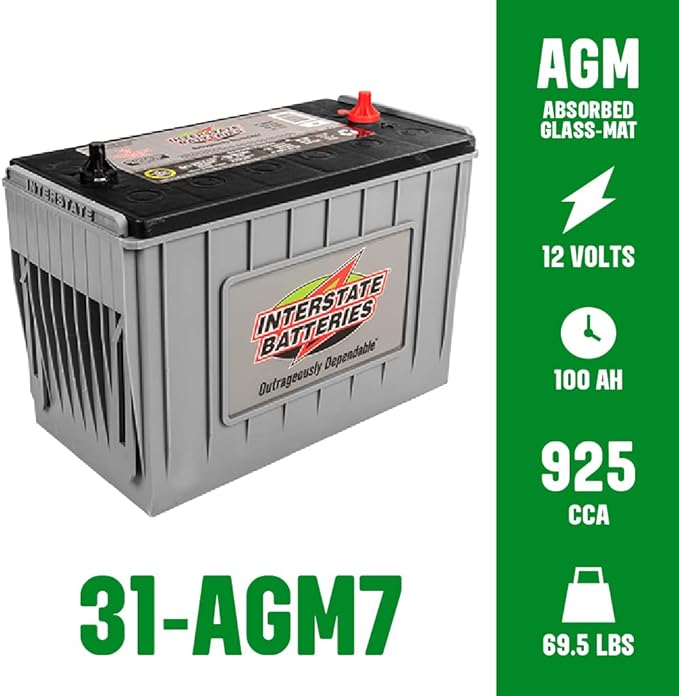 Interstate Batteries Heavy Duty Marine Deep Cycle Battery 12V 100Ah 925CCA (31-AGM7) Pure Matrix Power Commercial AGM Cranking Replacement (Group Size 31) GEM Cars, Yachts, Extra Fuel Tank Trucks