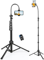 Phone Tripod, 85" Tall Tripod for iPhone with Gooseneck and Remote, Overhead Phone Stand for Recording Watching Cooking Fitness Vlog, Compatible with iPhone Android, Black