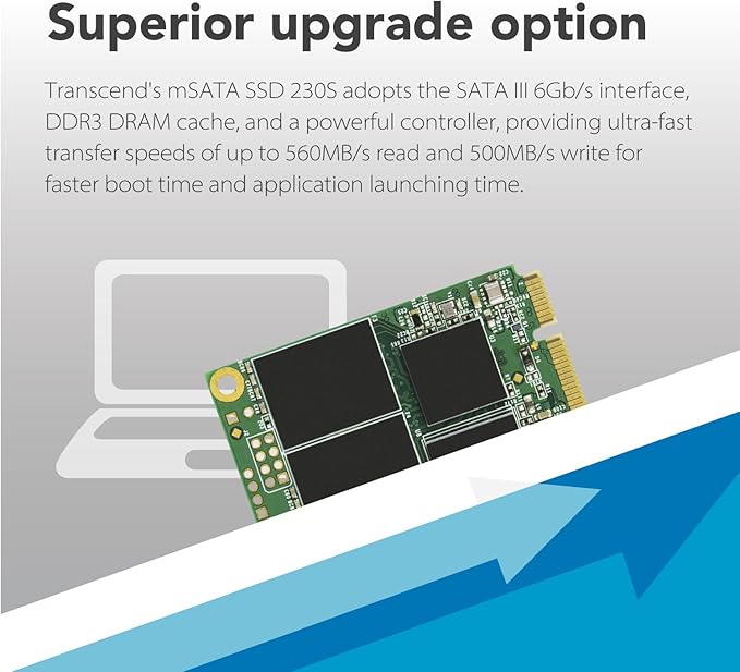 Transcend 512GB mSATA SSD with Dram Cache, Up to 560MB/s, Mini SATA III 6G/s Internal Solid State Drive for Ultrabook, Desktop, Tablet, PC, GPS, Server, 3D TLC NAND Flash, LDPC Error Correction, ECC