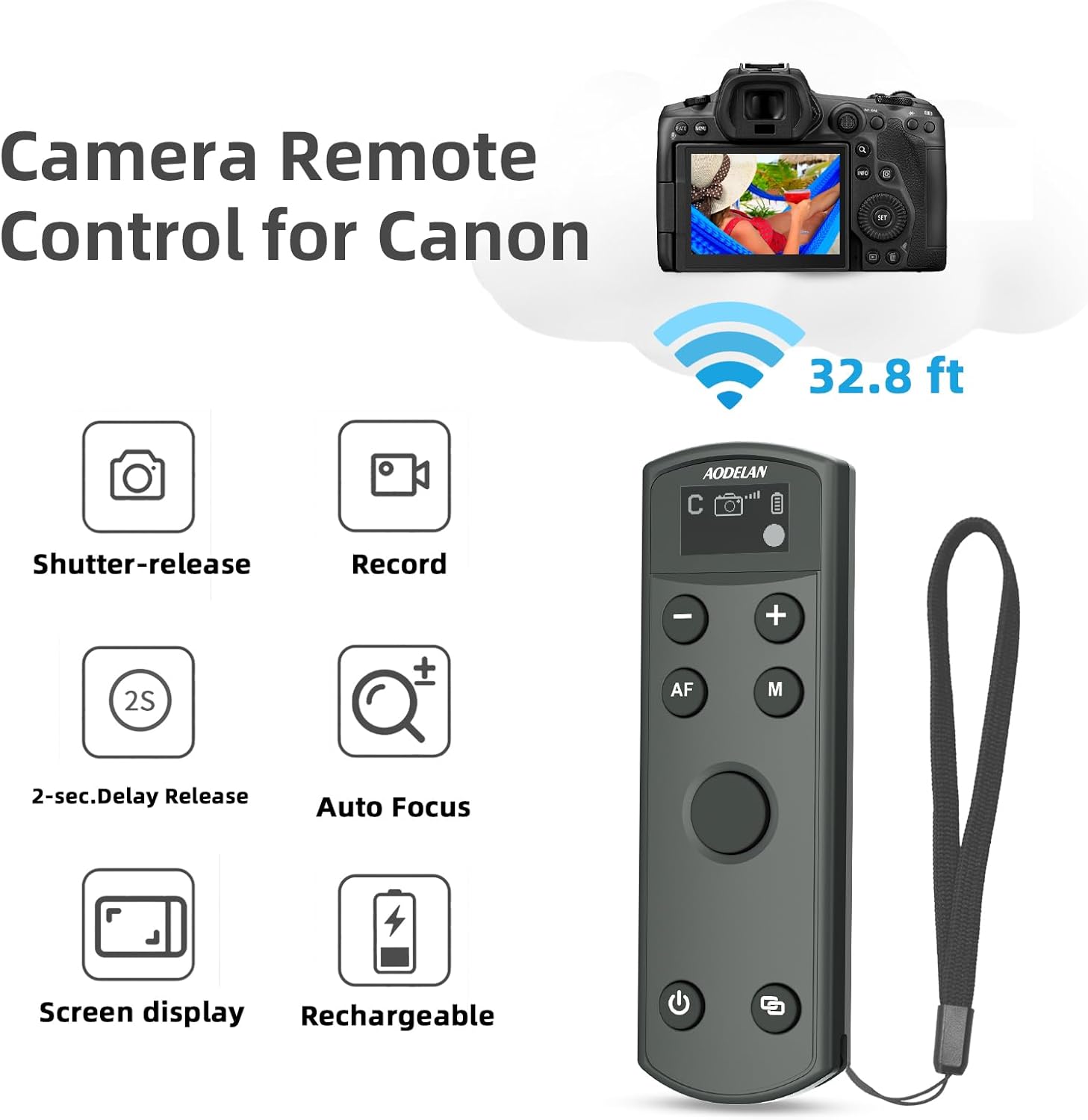 for Canon Rechargeable Wireless Shutter Release,Camera Remote Control with OLED Screen for Canon EOS RP, EOS R, R5, R6, M50, M50 II, 6D Mark II, 77D, 850D, 800D, Rebel T7i, T8i; Replaces BR-E1