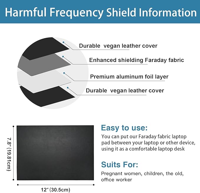 Laptop Pad Protection, Heat Shielding Laptop Pad EMI Blocker Lap Desk, Protector Portable Heat Blocker for Laptop, Tablets and Phones (12"-7.8")