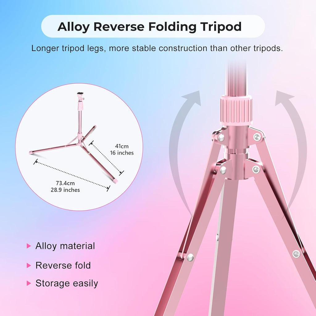 Aureday 14'' Pink Selfie Ring Light with 62'' Tripod Stand and Phone Holder, Dimmable LED Phone Ringlight for Makeup/Video Recording/Photography, Circle Lighting for Cell Phones&Lightweight Cameras