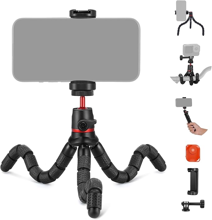 NEEWER Tripod for iPhone with Remote/Action Camera Mount Adapter/Phone Holder, Mini Flexible Camera Phone Tripod Stand Compatible with GoPro Samsung DSLR Camera Webcam for Vlog, Video Recording, T72