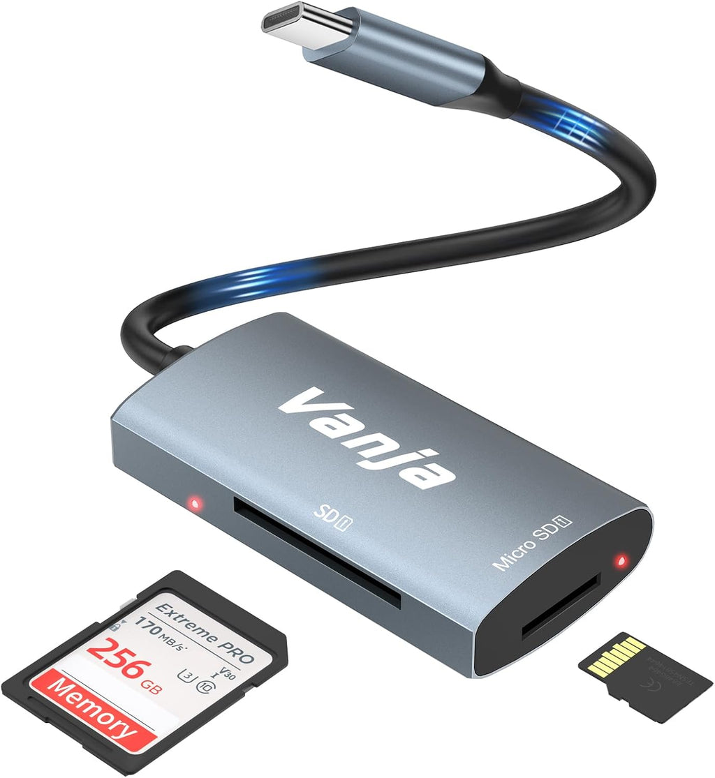 Vanja SD Card Reader USB C, High-Speed USB 3.0 Micro SD Card Adapter for SD SDXC SDHC MicroSD | Compatible with iPhone 17/16/15, MacBook Pro/Air, iPad Pro, Laptop, Galaxy Smartphones