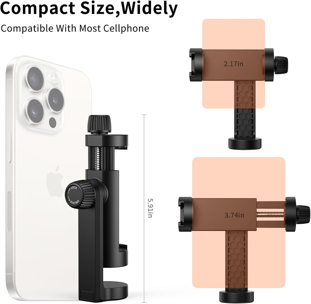 VRIG Smartphone Tripod Mount Adapter with 1/4 inch Screw Cold Shoe, Vertical and Horizontal Phone Holder Rotatable Bracket, Adjustable Clip for iPhone, Android, Selfie Stick, Camera Tripod Stand
