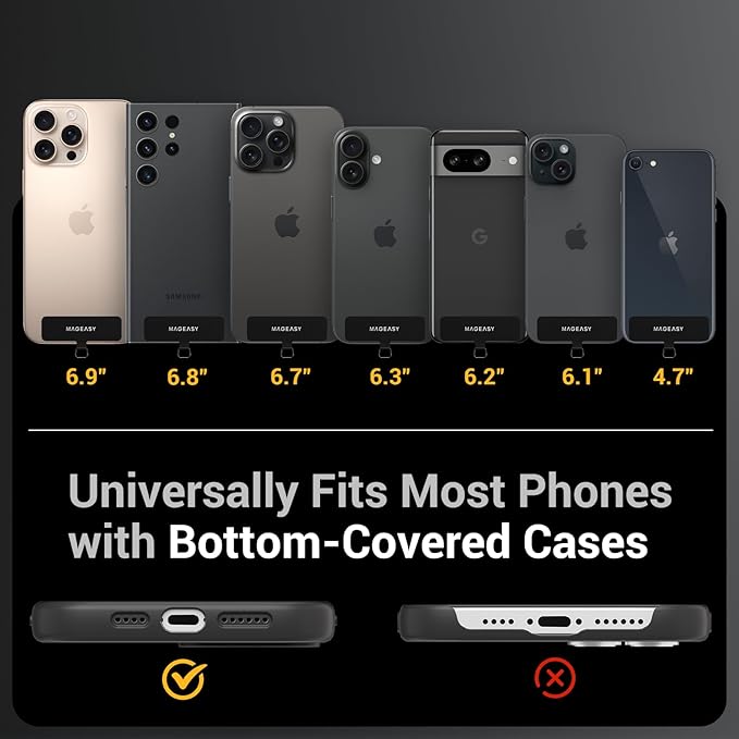 MAGEASY Universal Cell Phone Lanyard Crossbody - Anti-Theft Crossbody Phone Strap for iPhone 16 Pro Max & Most Smartphones, for Men & Women | 20mm (Black)