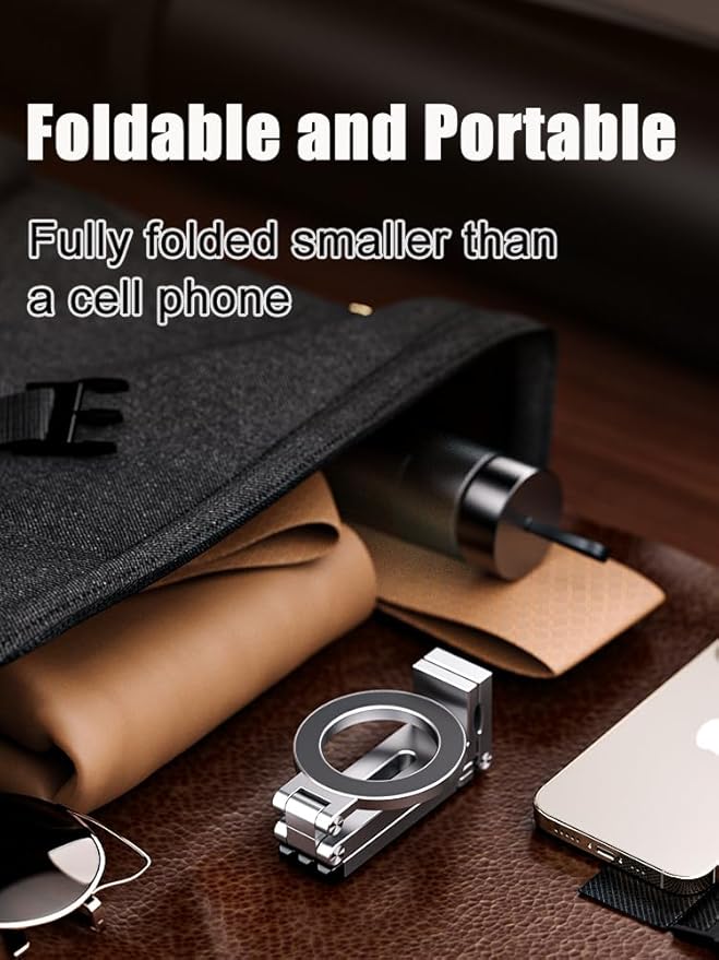 Magnetic Tripod for iPhone, Multi-Functional 360° Rotating Phone Tripod Stand, Clipable, Foldable and Triangular Fixing Airplane Travel Essentials Phone Holder