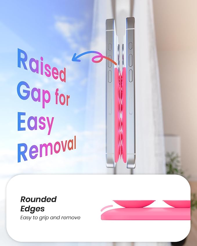 Klearlook Magnetic Suction Phone Mount for MagSafe Case, Removable Sticky Phone Grip Holder for Hands-Free Makeup/Selfie/Live Streaming/Vlog for TikTok & Instagram Influencer/Creator, Hot Pink