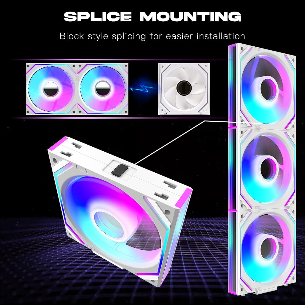 Jungle Leopard Interstellar V2 120mm PC Reverse Blade Case Fan Infinity Mirror Module Daisy-Chain ARGB Fan Triple Pack with Controller Suitable for Computer Case & 360mm AIO Cooler(White-3pack)