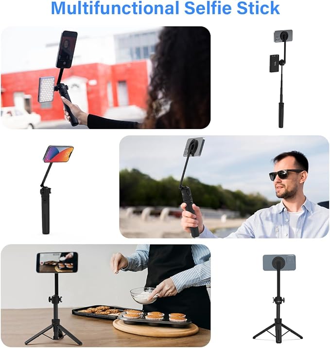 PHOPIK 35" Magnetic Selfie Stick Phone Tripod, Extendable Phone Tripod with Cold Shoe and Remote,Compatible with iPhone/Android/Sport Camera Perfect for Video Recording/Selfies/Insta360 x5（Black）