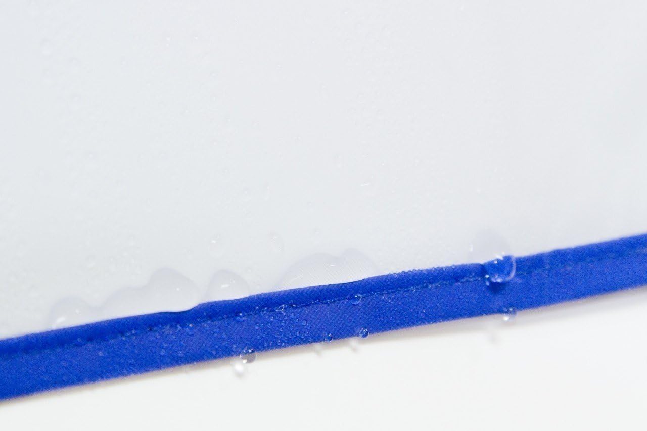 Keyboard Dust Cover, Covers Standard Size PC Keyboards, Silky Smooth Antistatic Vinyl, Translucent Coconut Cream Color with Blue Trim, Larger, (18W x2H x7D)