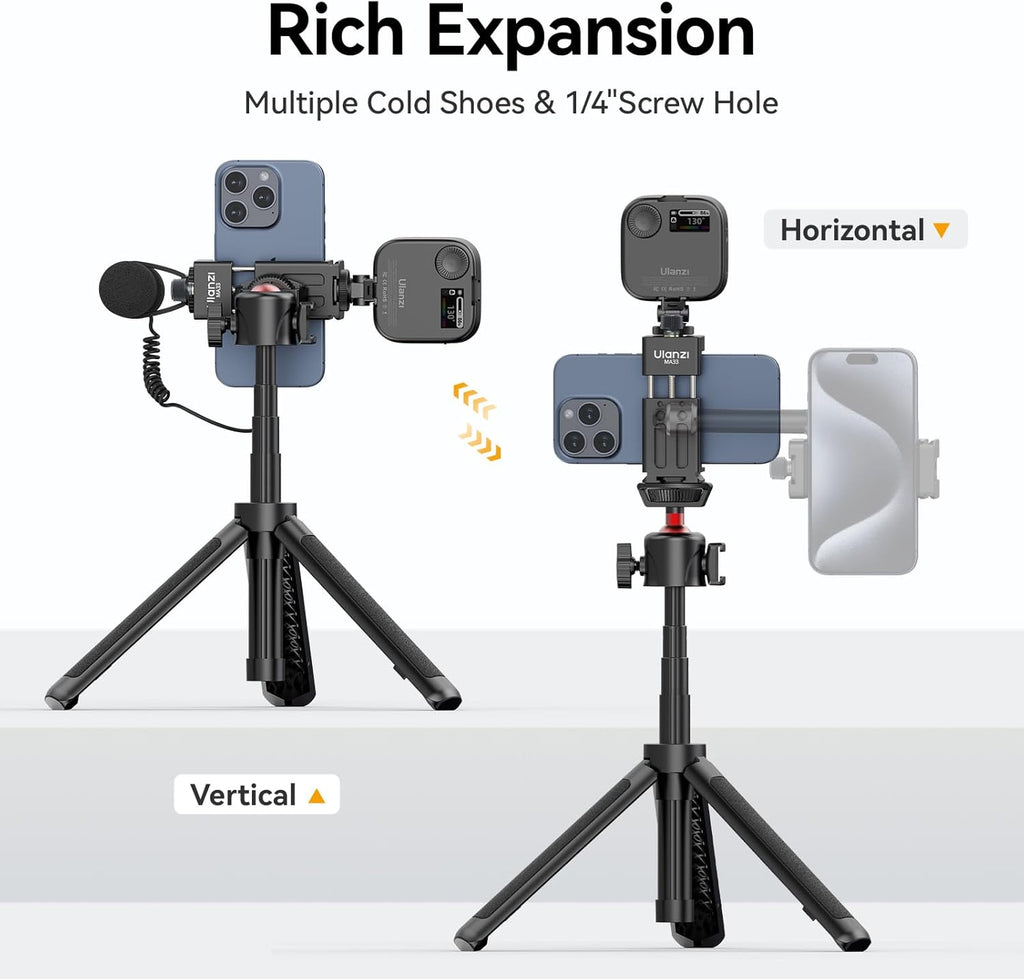ULANZI MA33 Metal Phone Tripod Mount with Arca Port & 2 Cold Shoes, 360° Adjustable Smartphone Tripod Adapter Cell Phone Stand Holder Phone Clamp Suitable for iPhone 15 pro/14/13/12/Samsung