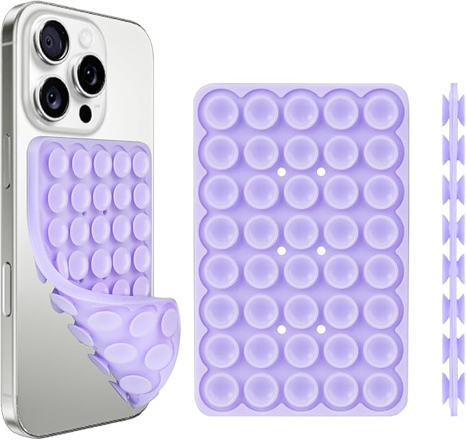 1 Pack Silicone Suction Cup Phone Case Mount Double Sided, Phone Accessories Hands-Free Strong Grip Holder for Selfies and Videos, Silicon Phone Stand Sticky for iPhone and Android Purple