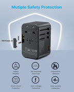 Universal Travel Adapter, VINTAR 100W GaN International Power Adapter with 3 USB C PD and 1 USB A QC, All in One Plug Adapter, Travel Adapter Worldwide for EU/UK/USA/AUS(Type C/G/A/I)