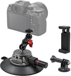 Suction Cup Camera Mount with Ball Head Magic Arm, 5.9"/15cm Air Pump Vacuum Camera Suction Mount on Car Windshield Dash for Action Cameras/Phone Holder, with 1/4" & 3/8" Mounting ARRI Holes