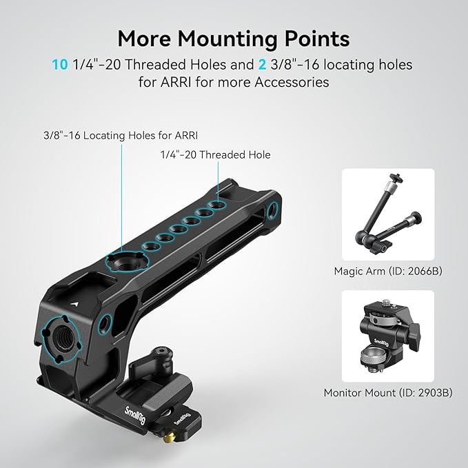 SMALLRIG Lightweight NATO Top Handle, Quick Release NATO Grip w/NATO Rail for DSLR Camera Cage, Universal Top Handle with 5 Cold Shoe Adapters - 4345 Black