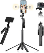 71" Phone Tripod Selfie Stick with Wireless Remote & 2 Fill Lights, Extendable Phone Stick for iPhone, Android, Camera & GoPro, S30 Portable Travel Tripod for Vlogging, Live Streaming(Black)