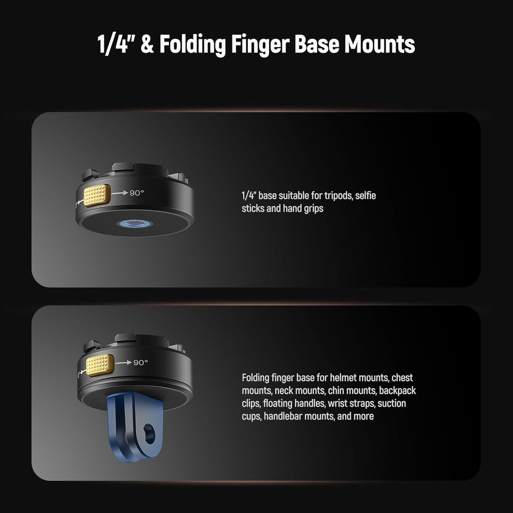 Neewer 6 in 1 Action Camera Mount Kit, Compatible with Hero 13 12 11 Max DJI Osmo Action Insta360, Metal Magnetic Quick Release Mount with 1/4" Thread & Folding Fingers for POV Shots, GP-23