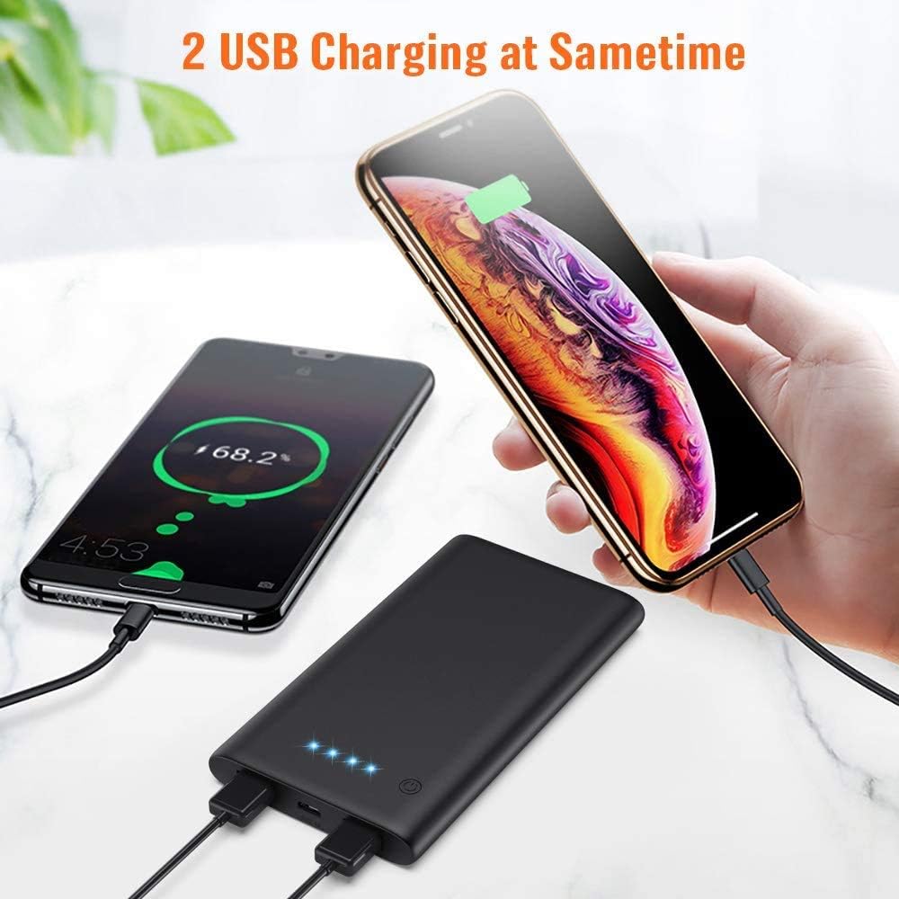 AONIMI [2 Pack] Portable Charger Power Bank 10000mAh,Ultra Slim Portable Phone Charger with Dual USB Outputs,Backup External Battery Pack Compatible with iPhone 15/14/13/12,Samsung etc-Black+Black