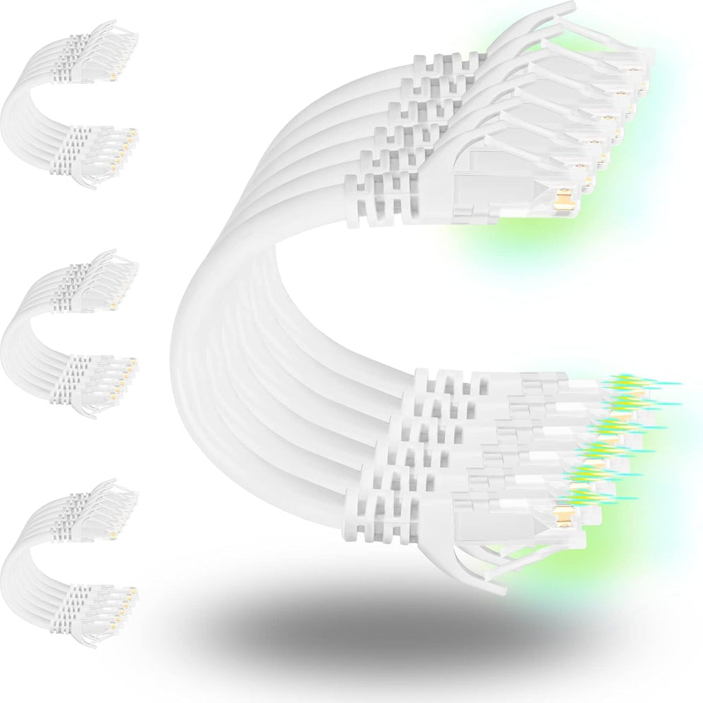 Rapink Patch Cables Cat6 3ft (24 Pack), Ethernet Patch Cable 10G Support, Cat 6 Patch Cable for Patch Panel to Switch, Flexiable Cat 6 Ethernet Cable with Gold Plated White