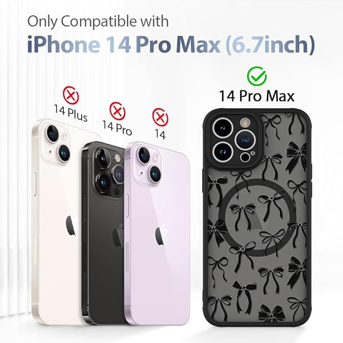 AIGOMARA Case for iPhone 15 Pro [Compatible with MagSafe] Black Ribbon Bow Pattern Design Soft TPU Bumper Hard PC Back Anti-Fall Shockproof Protective Slim Magnetic Cover for Women Girls