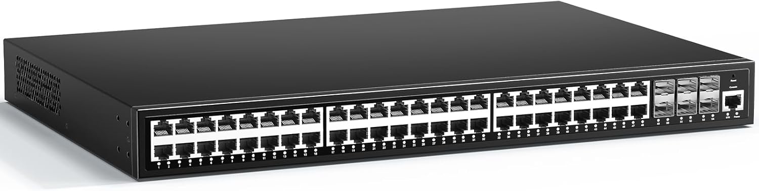 YuanLey 48 Port Gigabit Managed PoE Switch with 48 10/100/1000Mbps PoE+ Ports, 6X 10Gbps SFP+, L3 Smart Managment Ethernet Switch, VLAN, QoS, ACL, SSL, Fanless, Rackmount Network Switch