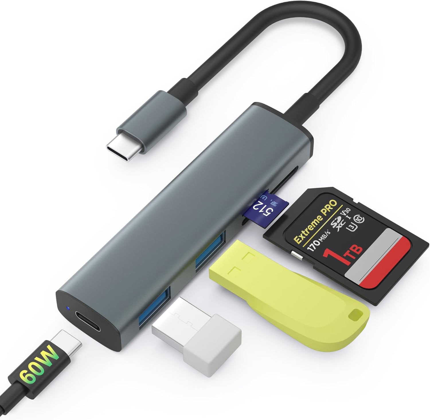 USB C SD Card Reader, Memory Card Reader with 60W PD Charger Adapter SD Card Adapter with SD/TF/USB 4 Ports for iPhone 15/16 iPad Pro MacBook Pro/Air iMac Android and More USB-C Devices