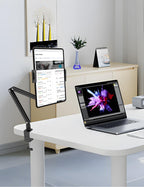 Adjustable Aluminum Tablet Stand, Foldable Arm for Desk/Bed, 360° Rotation, Compatible with iPad Pro 12.9/11, Air, Mini, Samsung Tabs, Nintendo Switch, 5.1''-15.9'' Devices - Sturdy & Portable