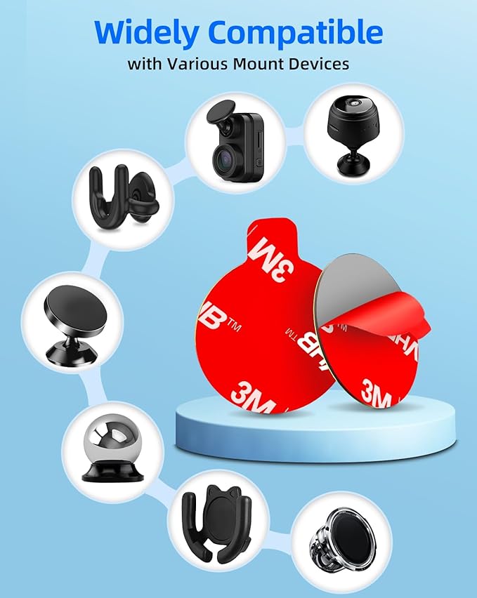 10 Pcs 3M Sticky Adhesive Pads for Car Magnetic Phone Holder, 1 inch Round VHB Double Sided Tape Replacement for Dashboard Cell Phone Mount & Mini Dash Cam Base, Strong 25mm Heat Resistant Sticker