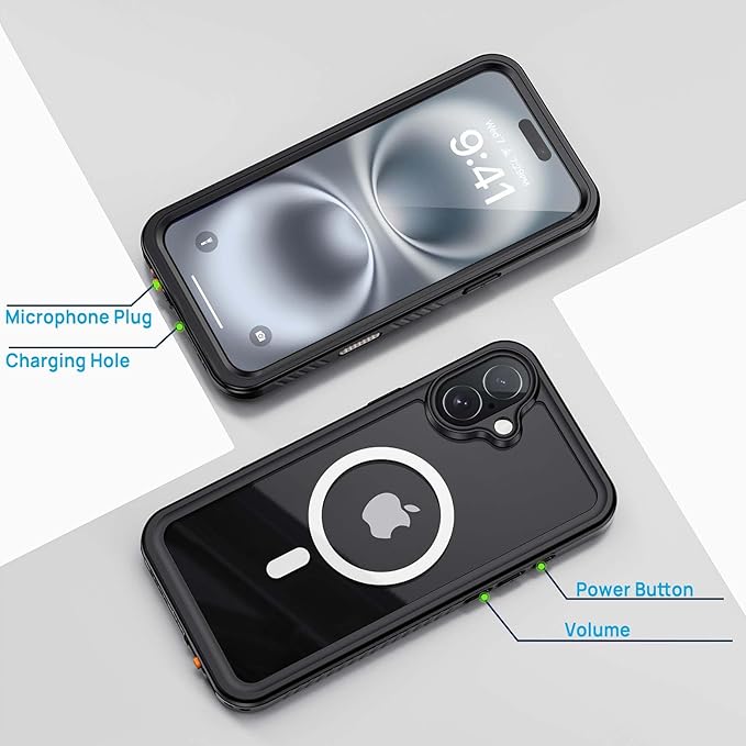 Lanhiem for iPhone 16 Plus Case Magnetic, Waterproof Dustproof Cover [Built in Screen Protector] [Compatible with MagSafe], Full Body Heavy Duty Protective Phone Case for iPhone 16 Plus - 6.7” (Black)