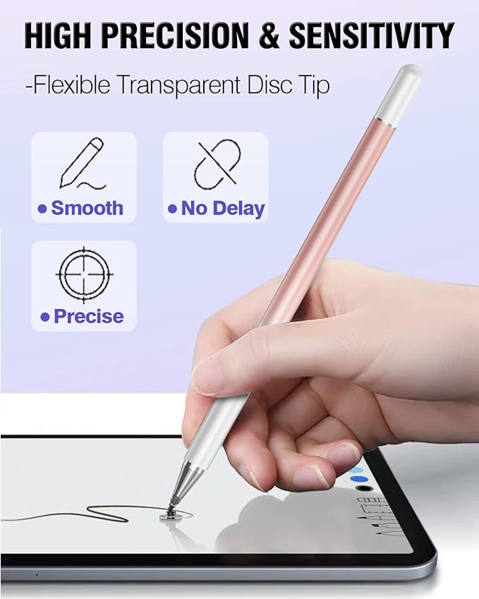 Stylus Pen for Touchscreen, 2 in 1 Stylists Pens Compatible with All Touch Screens Devices, Tablets, iPhone, iPad, Android, Computer, Laptop, Fine Disc Tip Drawing Styluses [8 Pack]