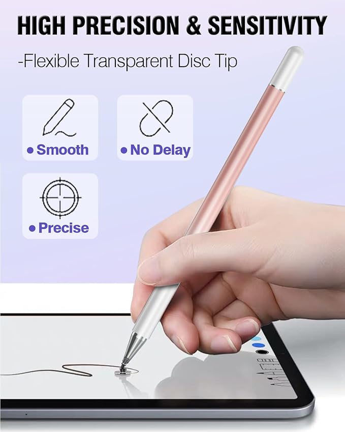 Stylus Pens for Touch Screens, 2 in 1 High Precision Universal Stylus Pen for iPad Compatible with Apple, iPhone, iPad, Android, Samsung Tablets, Phones, 3 Pack-Pink, Purple, Yellow