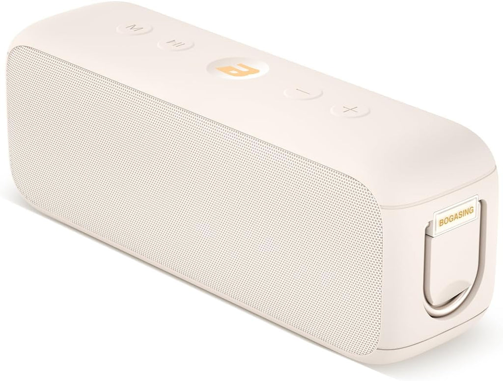 BOGASING G6 Bluetooth Speaker, Portable Wireless Speakers with 30W Punchy Sound, 35H Playtime, IPX6 Waterproof, Bluetooth 5.3, Built-in Mic, EQ, TF-Card, AUX, USB Stick for Outdoors Hiking (Beige)