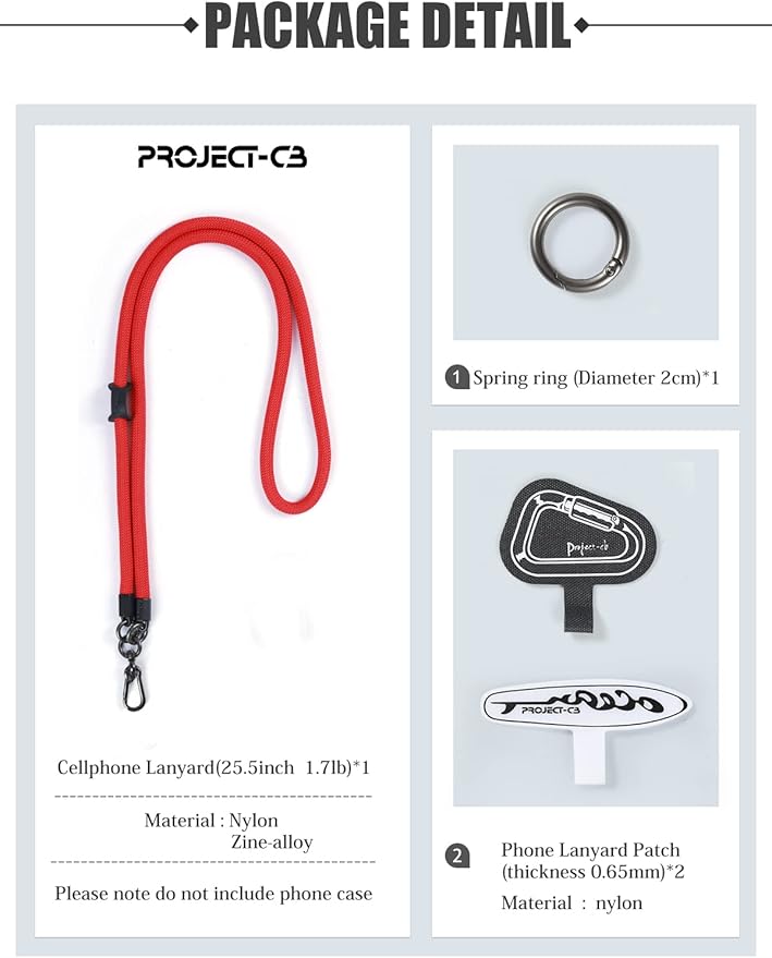 project-cb Cell Phone Lanyard ×1, Tether Tab ×2, Universal Adjustable Phone Strap, Crossbody, Neck Phone Lanyard, Rope Strap