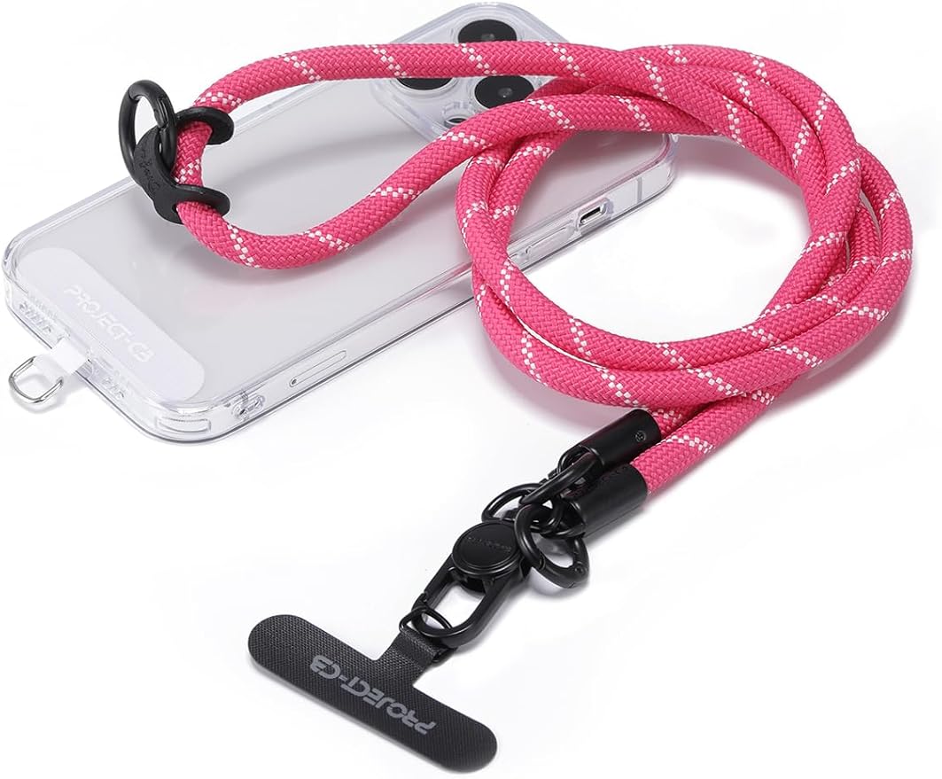 project-cb Phone Lanyard×1,Phone Tether Tab×2,Cell Phone Lanyards for Around the Neck,Rope Lanyard,Universal Adjustable Phone Strap Crossbody,Cell Phone Chain(Magenta)
