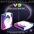 Jungle Leopard Interstellar V3 120mm PC Case Fan Infinity Mirror Module Daisy-Chain 120mm RGB PWM Fan Triple Pack Suitable for Computer Case & 360mm AIO Cooler(White-3Pack