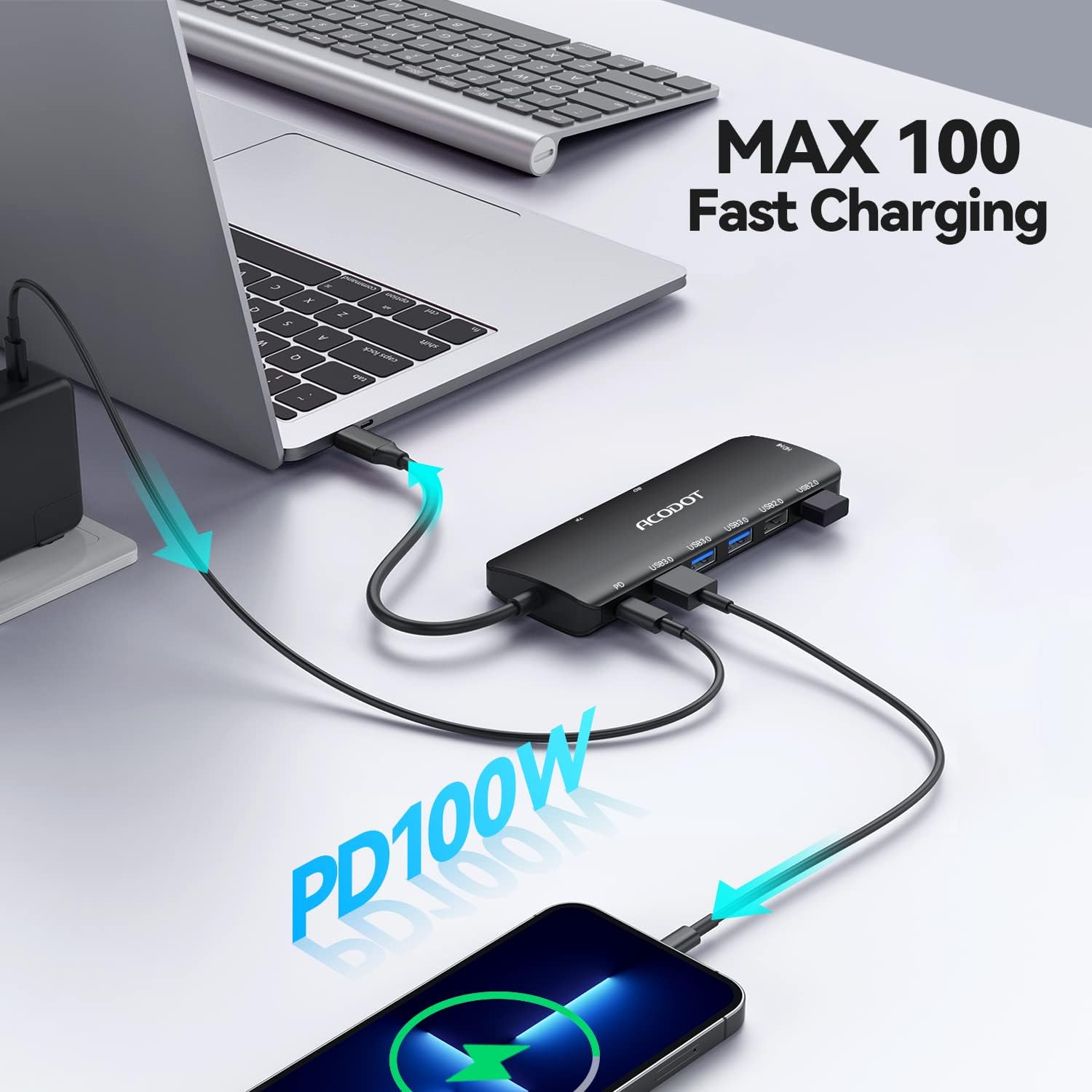 Acodot 9 in 1 USB C to 4K@60HZ HDMI Multiport Adapter, 3 USB 3.0 Ports, SD/TF Card Reader, 100W PD, Designed for MacBook Pro Air HP XPS etc, Black